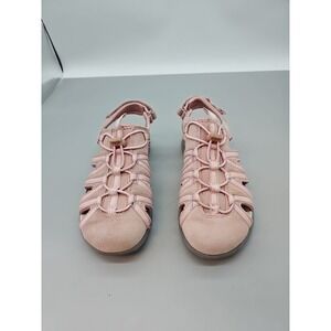 Lands' End Sport Sandals Pink/Gray Leather Adjustable Hook & Loop Women's Size 7